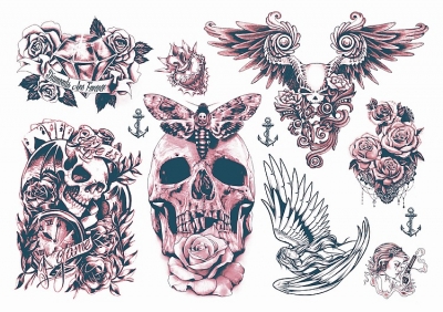 Gangsta Day of the Dead Temporary Tattoos Sheet Tattoos 